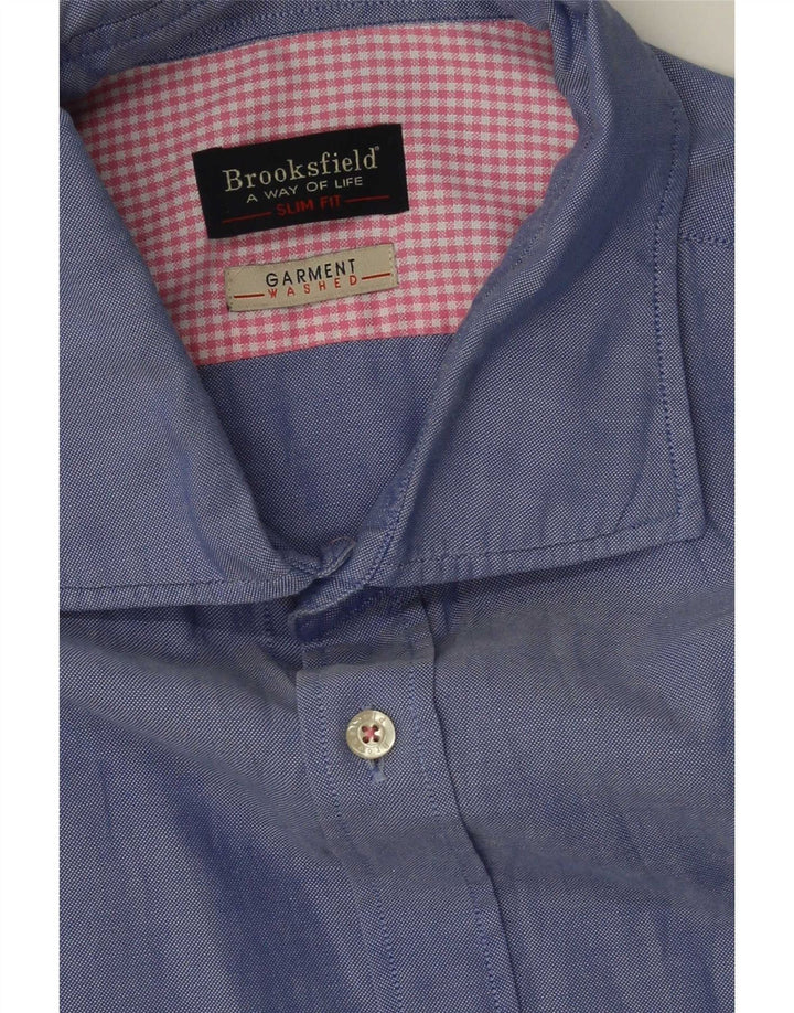 Camisa masculina Brooksfield tamanho 43 grande azul manchado
