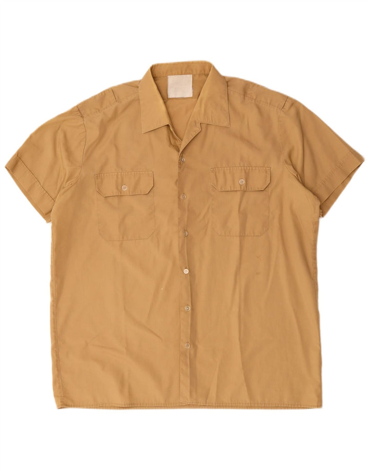 Camisa masculina vintage de manga curta grande bege