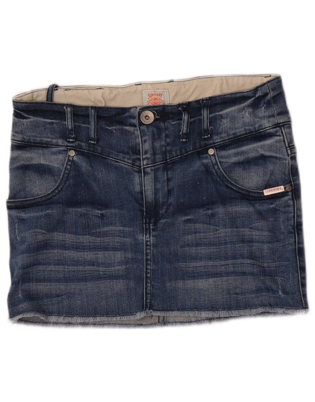 Mini saia jeans feminina Superdry W28 algodão azul médio