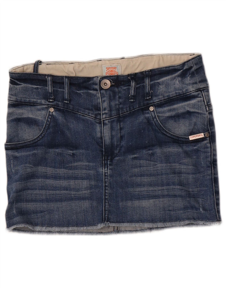 Mini saia jeans feminina Superdry W28 algodão azul médio