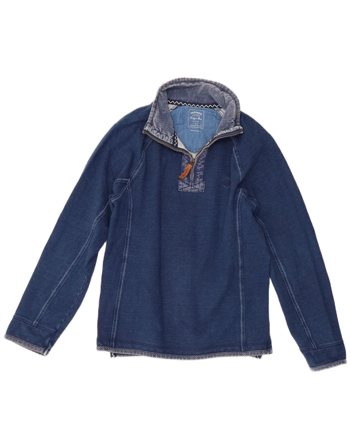 Fat Face Masculino Indigo Zip Neck Moletom Jumper Pequeno Algodão Azul