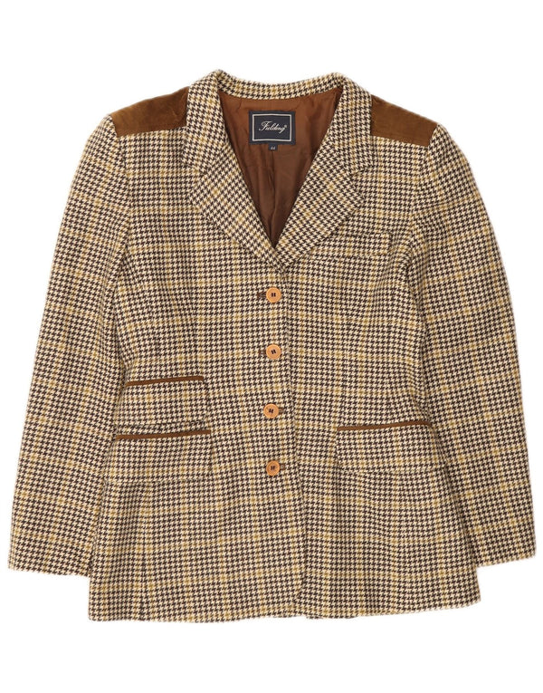 Jaqueta blazer feminina vintage com 4 botões IT 44 lã houndstooth marrom médio