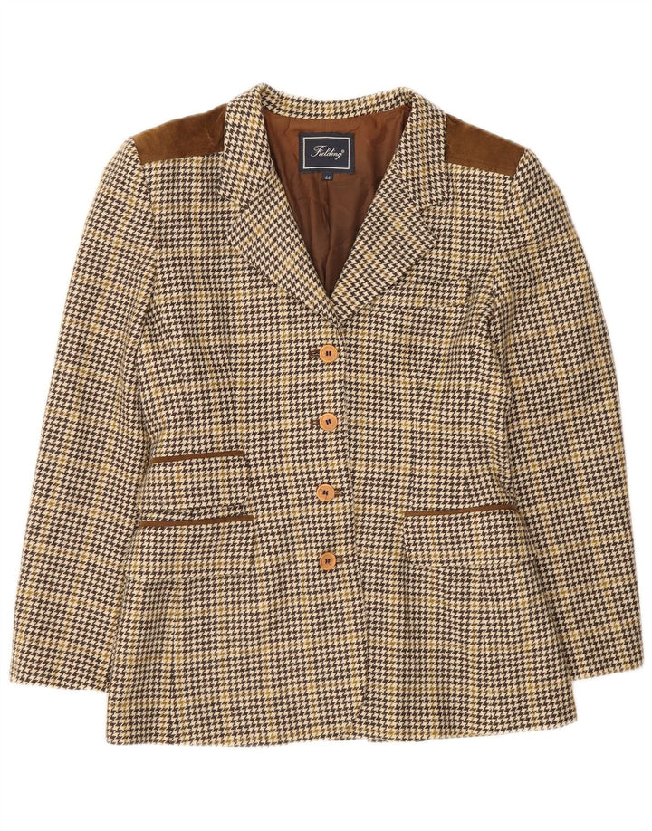Jaqueta blazer feminina vintage com 4 botões IT 44 lã houndstooth marrom médio