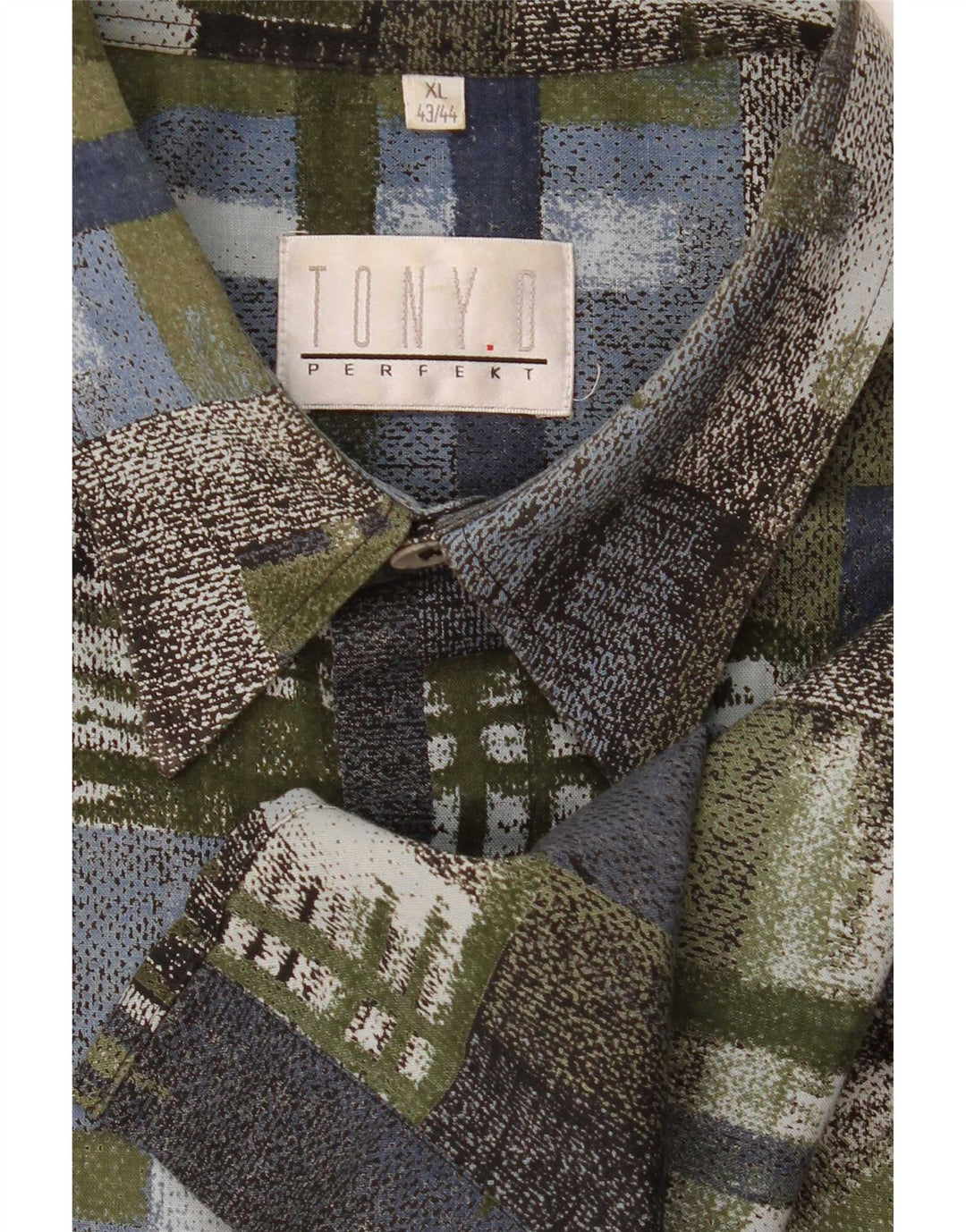 Camisa masculina vintage de manga curta XL verde patchwork