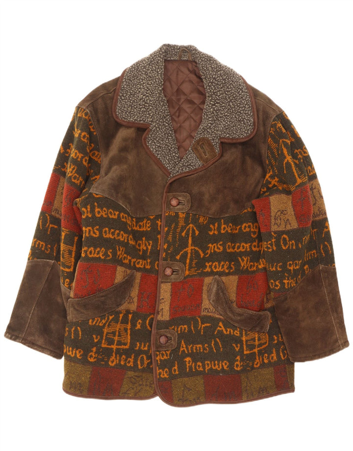 Sobretudo masculino de camurça solto C&A Reino Unido 38 couro marrom médio patchwork
