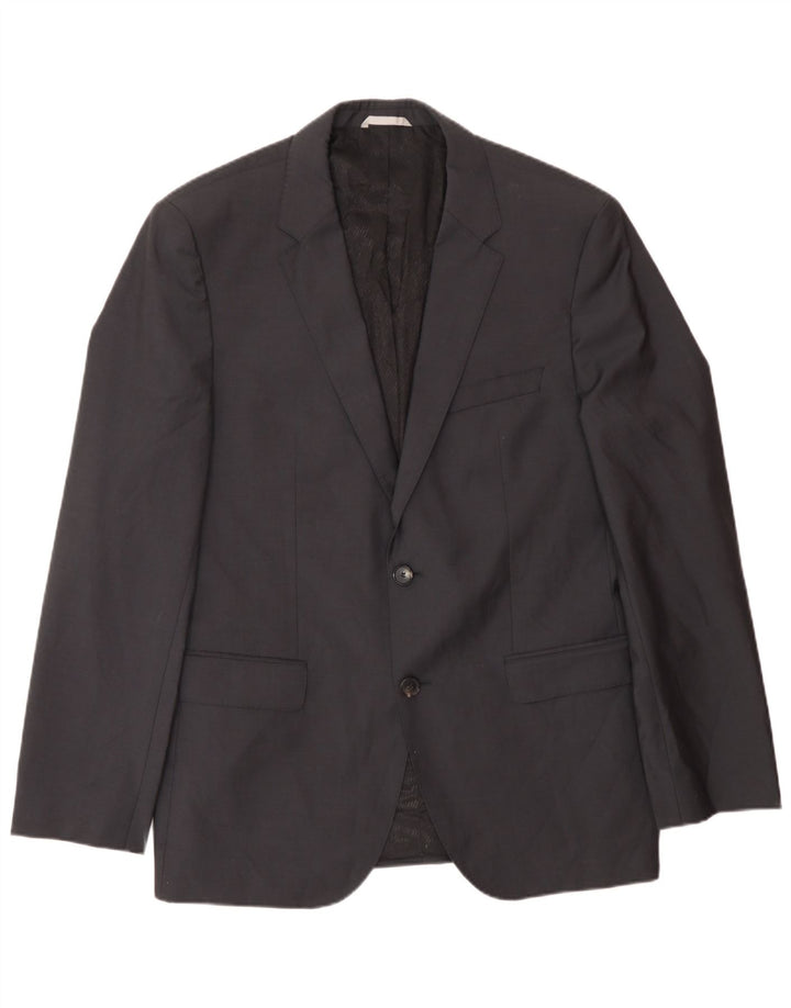 Jaqueta blazer masculina de 2 botões Hugo Boss Reino Unido 40 grande lã cinza