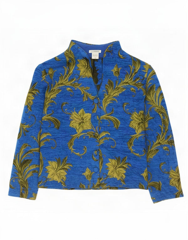 Jaqueta blazer feminina Naracamicie com 5 botões Reino Unido 16 grande azul floral acrílico