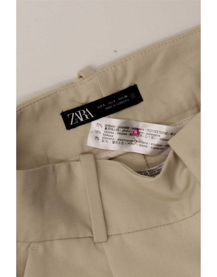Zara Calça feminina afunilada pequena W26 L27 poliéster branco