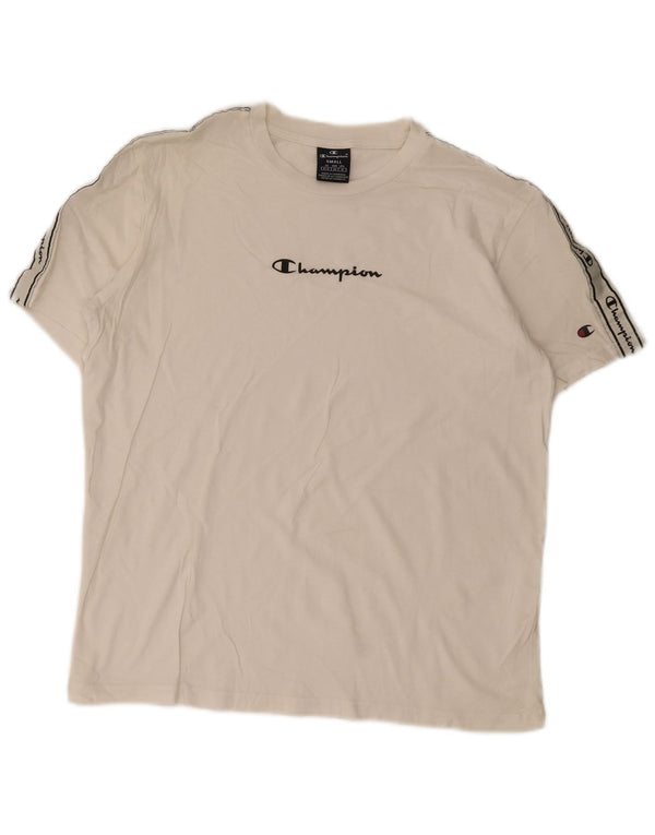Camiseta masculina com estampa gráfica Champion pequeno bloco colorido branco