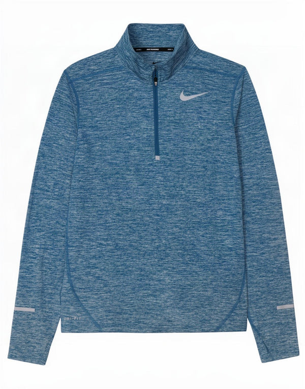 Nike Mens Dri Fit Zip Neck Pullover Treino Top Pequeno Azul Manchado
