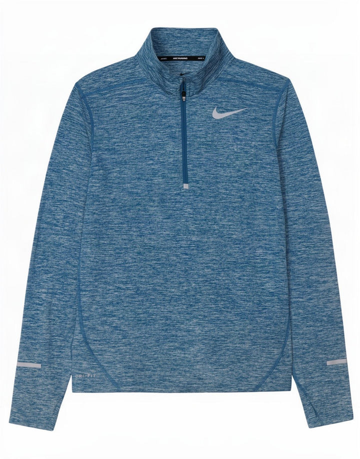 Nike Mens Dri Fit Zip Neck Pullover Treino Top Pequeno Azul Manchado