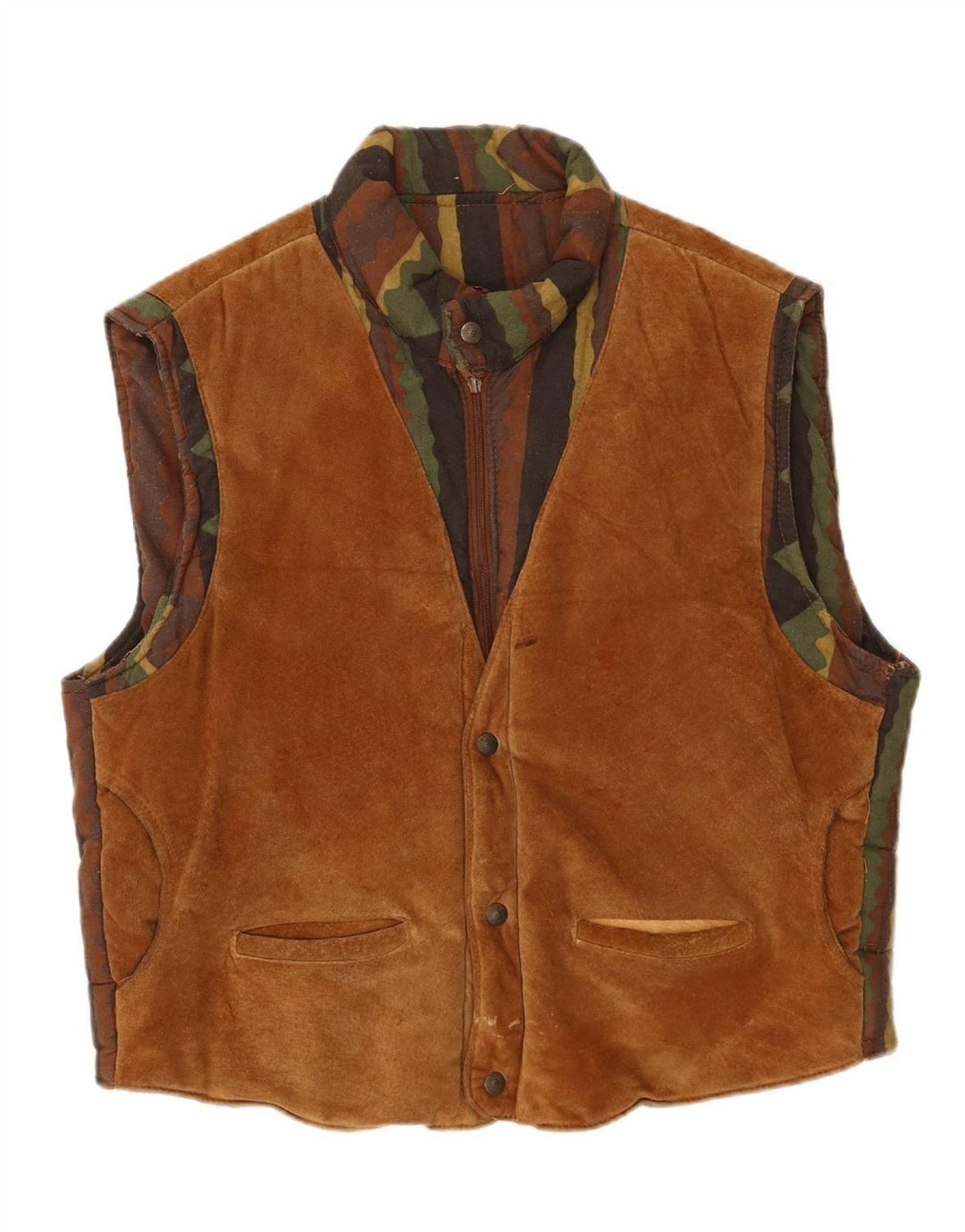 Colete acolchoado de camurça masculino VINTAGE IT 54 2XL couro listrado marrom
