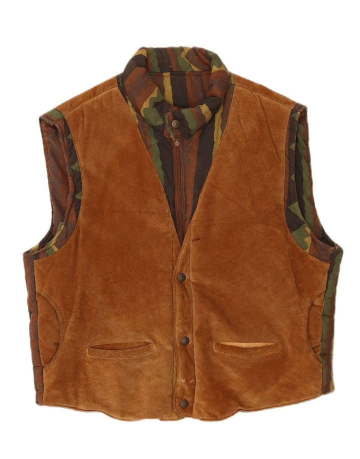 Colete acolchoado de camurça masculino VINTAGE IT 54 2XL couro listrado marrom