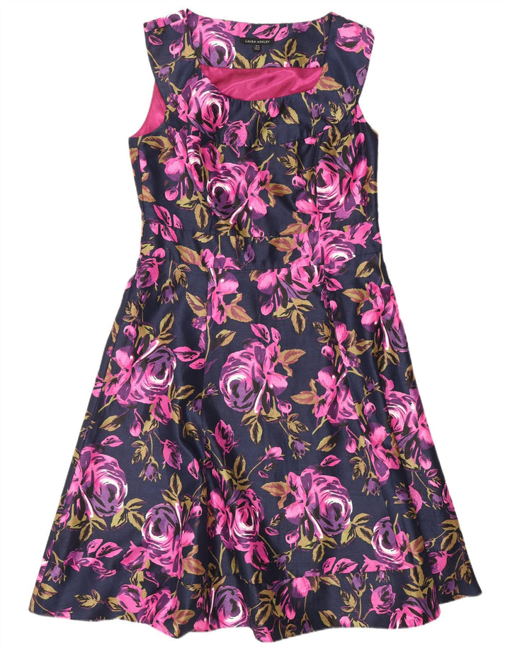 LAURA ASHLEY Vestido feminino sem mangas evasê UK 16 grande roxo floral