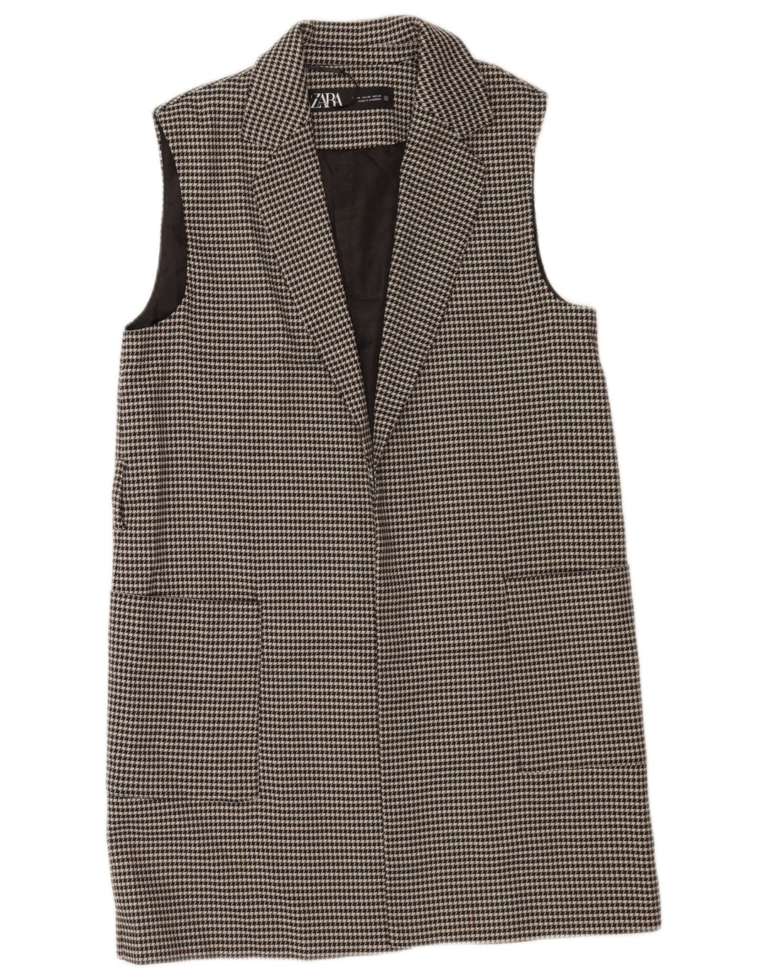 Jaqueta blazer feminina sem mangas Longline Zara Reino Unido 6 XS preto Houndstooth