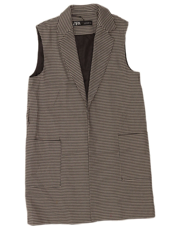 Jaqueta blazer feminina sem mangas Longline Zara Reino Unido 6 XS preto Houndstooth