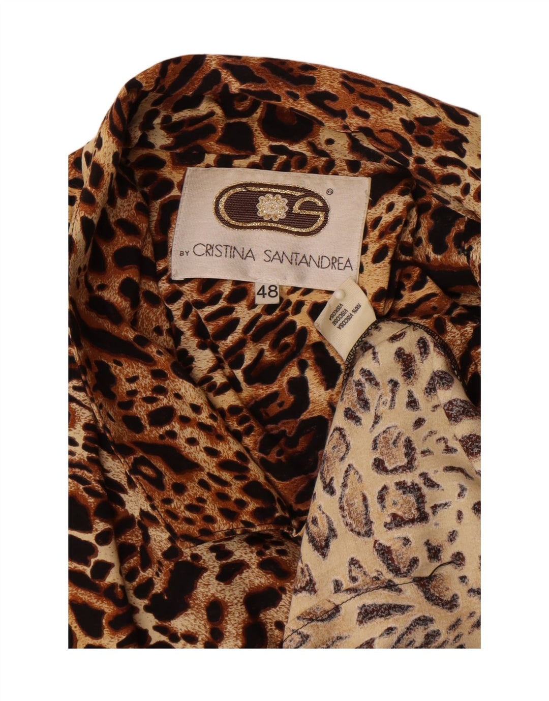 Jaqueta blazer feminina vintage com 2 botões IT 48 XL marrom animal print viscose