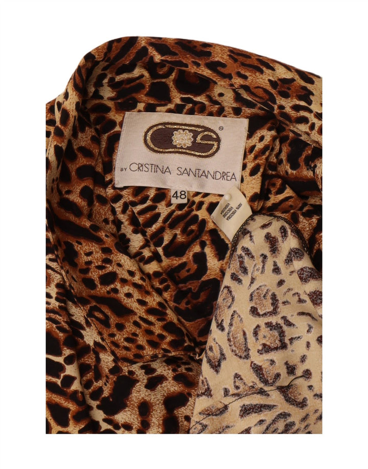 Jaqueta blazer feminina vintage com 2 botões IT 48 XL marrom animal print viscose