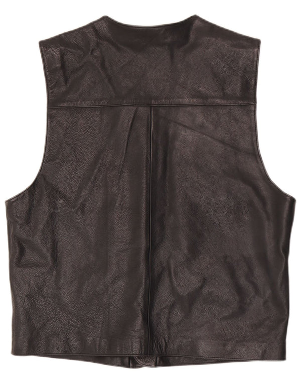 Colete de couro masculino vintage IT 52 grande couro preto