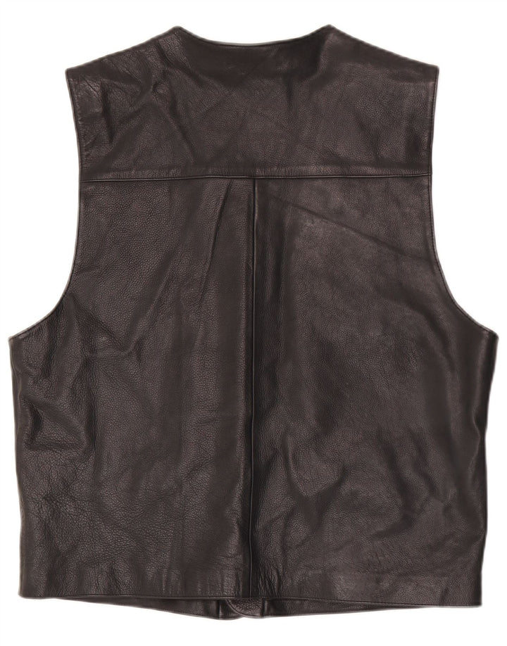 Colete de couro masculino vintage IT 52 grande couro preto
