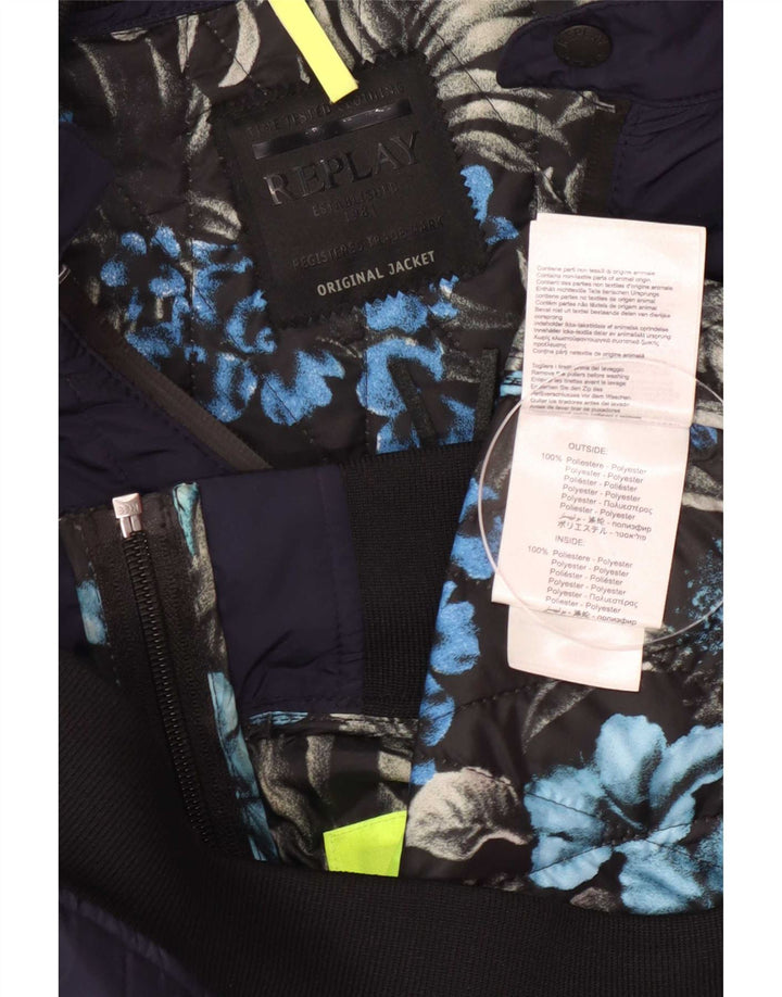 Jaqueta acolchoada masculina Replay UK 38 poliéster azul marinho médio