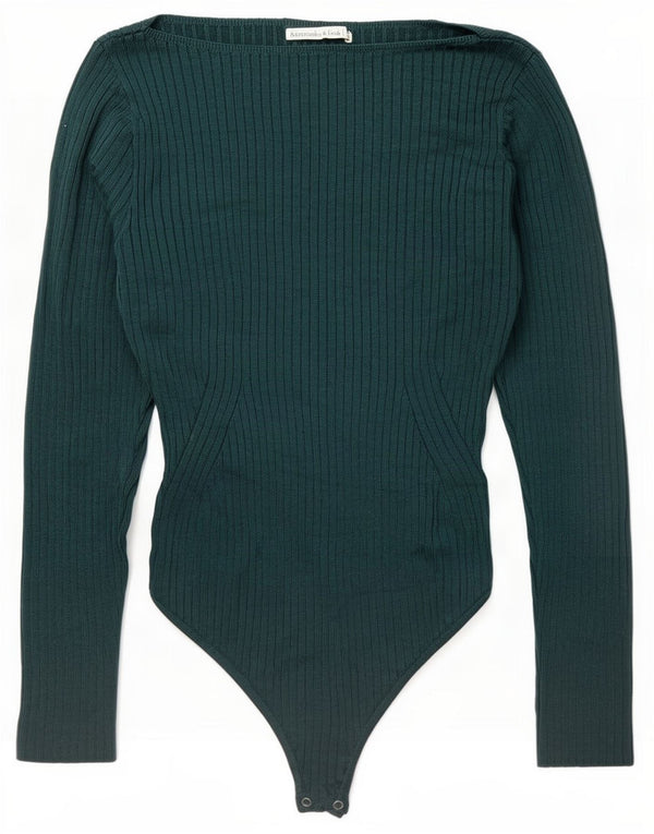 Body feminino de manga comprida Abercrombie & Fitch UK 14 viscose verde médio