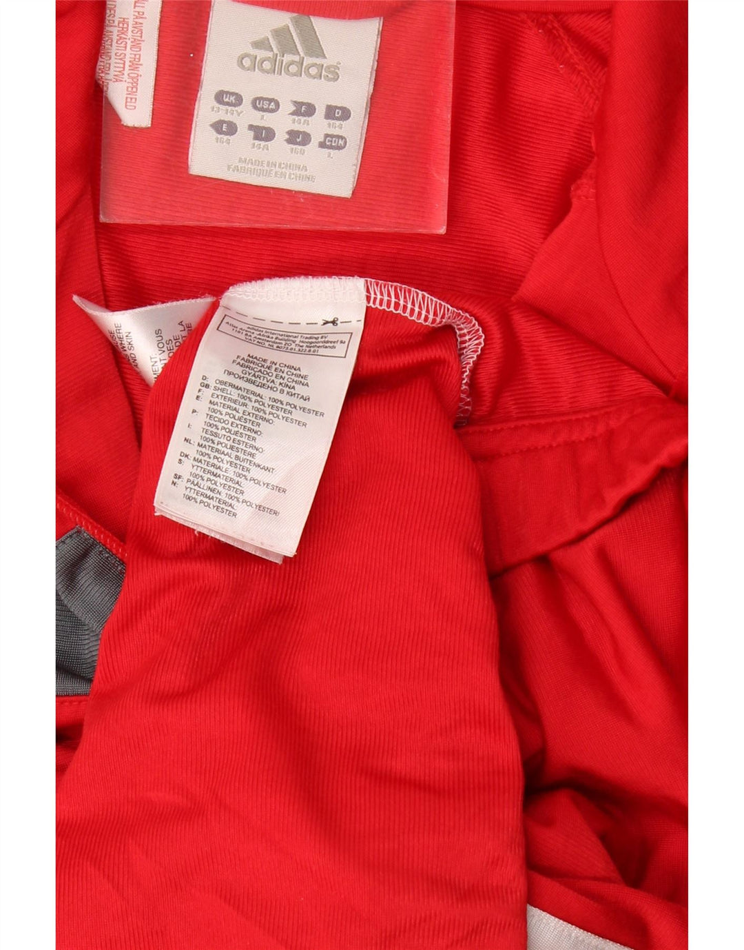 ADIDAS Boys Tracksuit Top Jacket 13-14 Years Red Colourblock Polyester