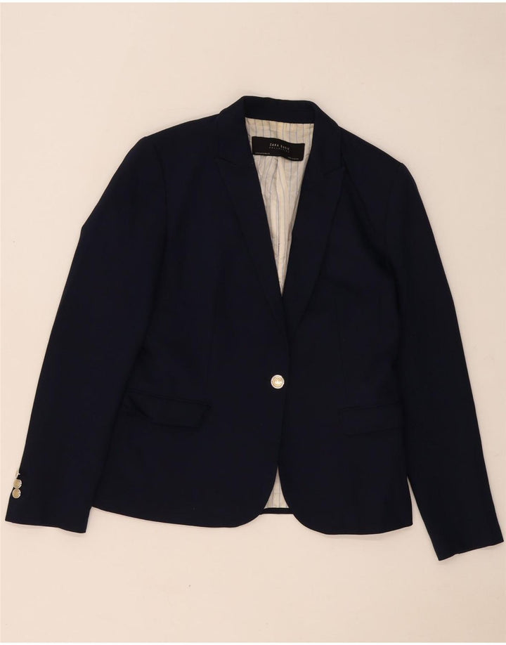 Jaqueta blazer feminina Zara com 1 botão Reino Unido 12 poliéster azul marinho médio