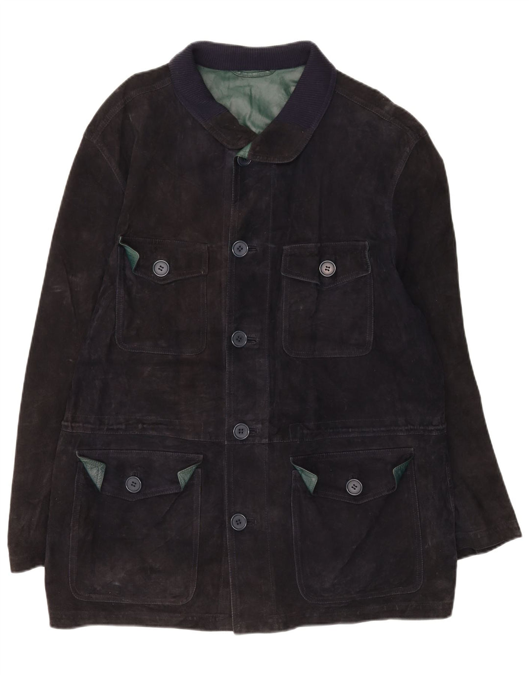 Jaqueta masculina vintage de camurça IT 50 grande couro azul marinho