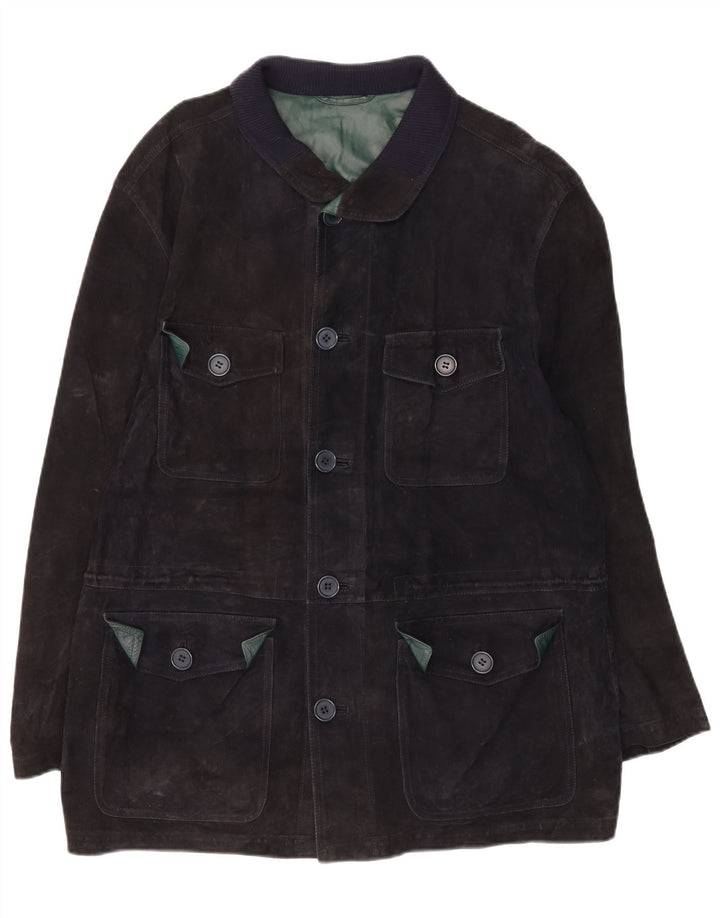 Jaqueta masculina vintage de camurça IT 50 grande couro azul marinho