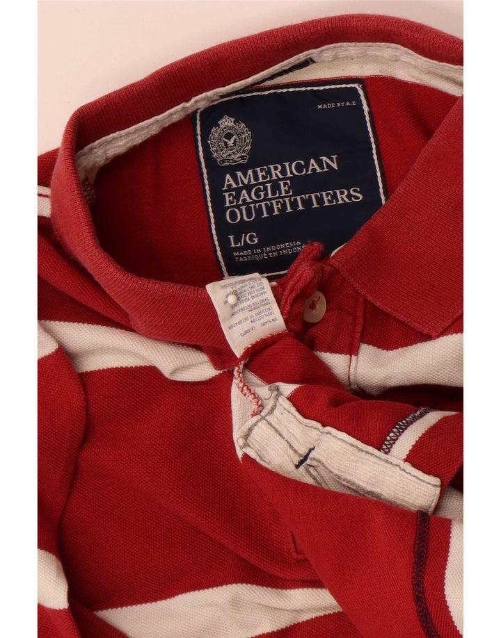 Camisa polo masculina de manga curta de ajuste regular American Eagle listrada vermelha grande