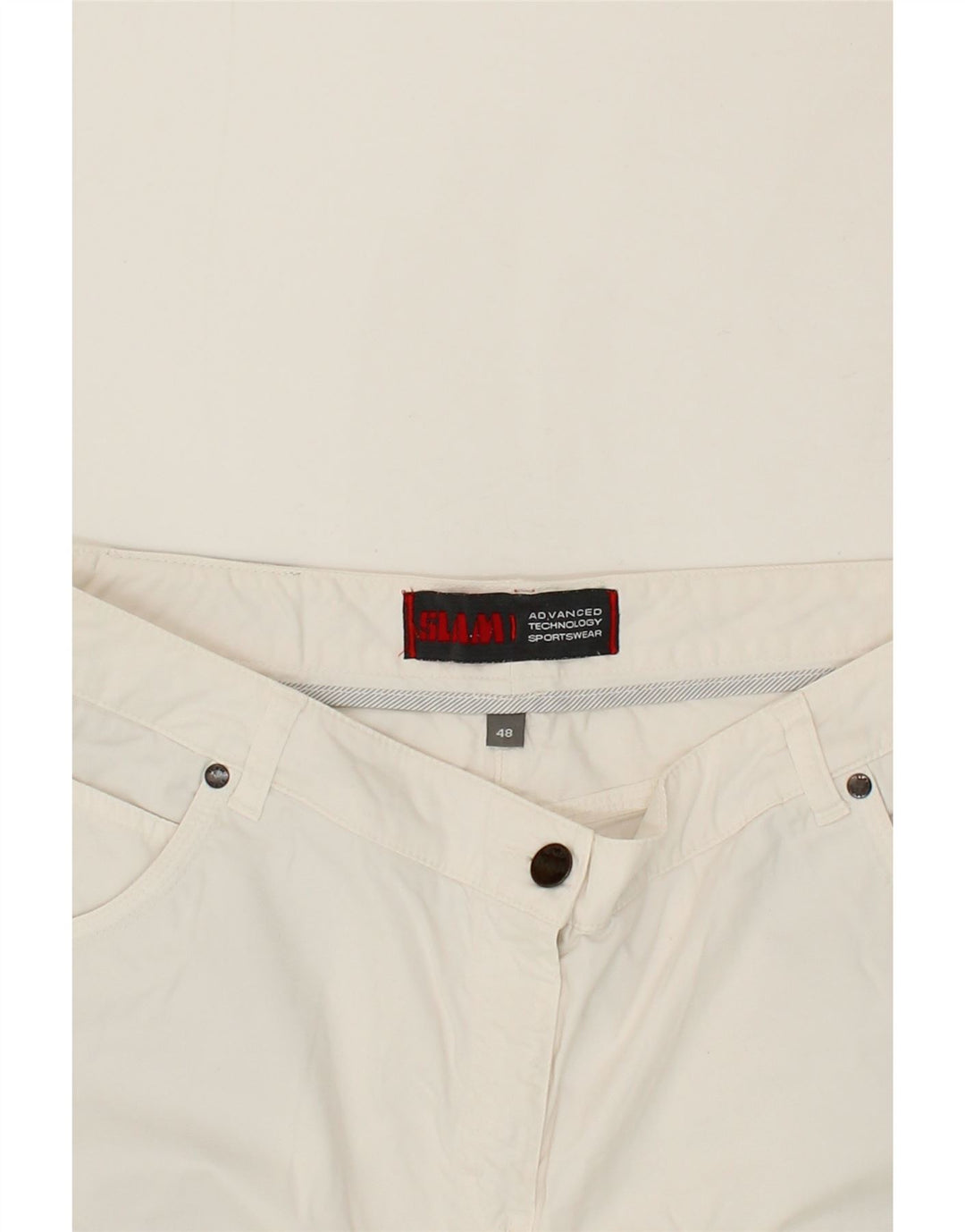 SLAM Womens Straight Casual Trousers IT 48 XL W36 L28 White Cotton Vintage Slam and Second-Hand Slam from Messina Hembry 