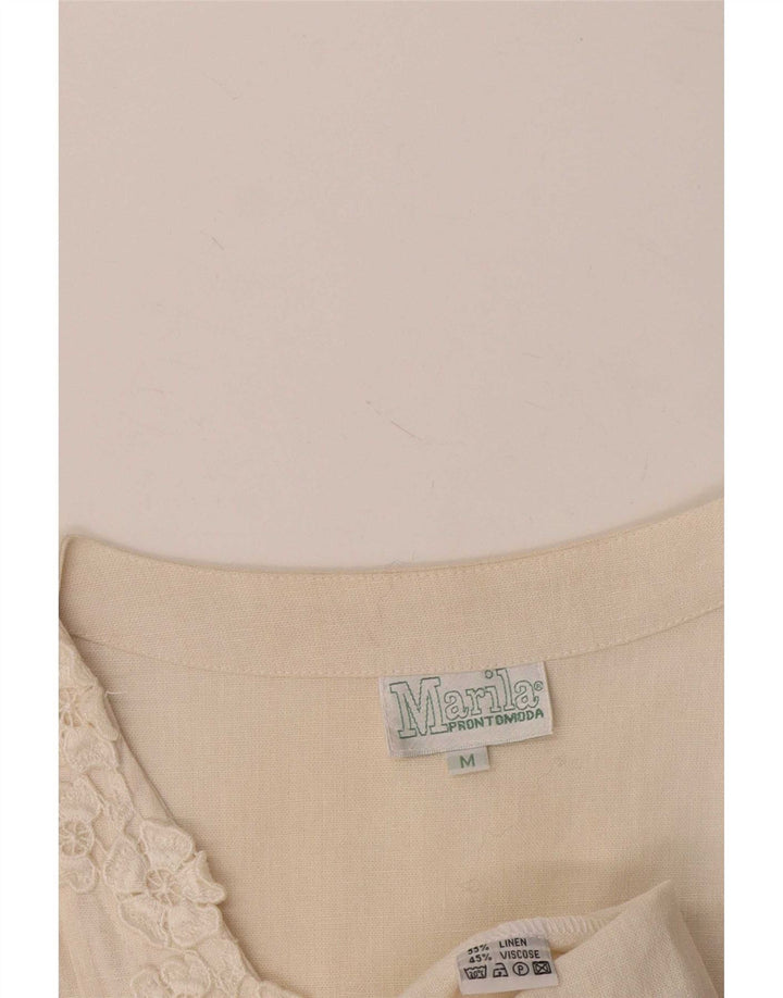 Vestido feminino Marila sem mangas UK 14 linho branco médio