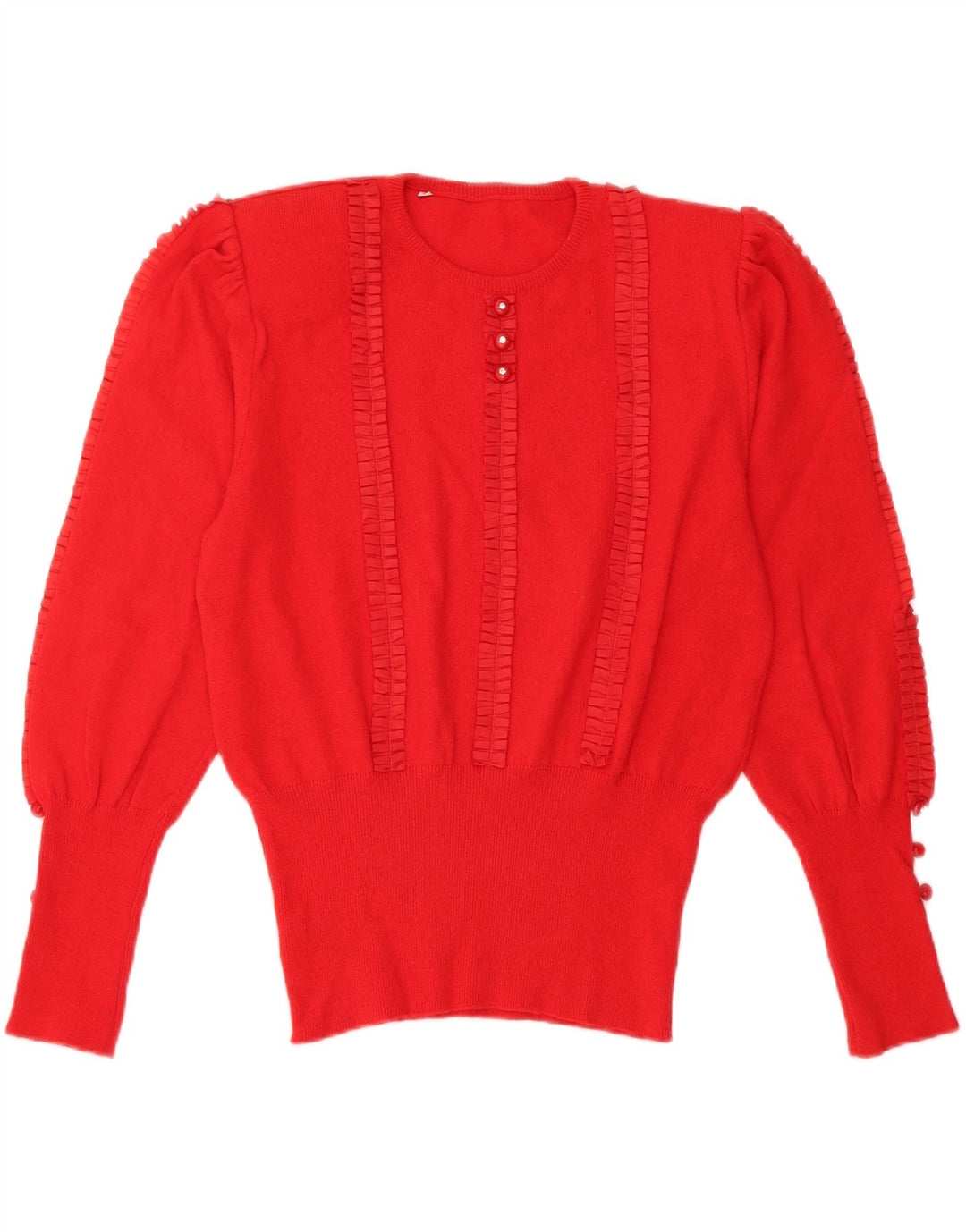 Suéter feminino vintage com gola redonda Reino Unido 14 lã vermelha média
