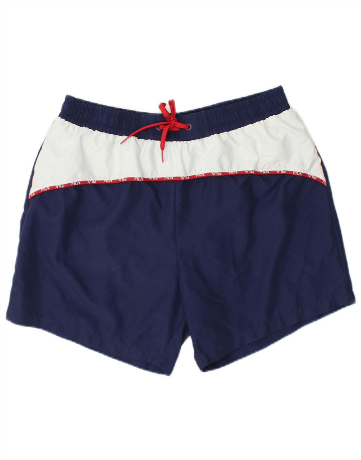 Shorts de natação masculino Fila pequeno poliéster colorblock azul marinho