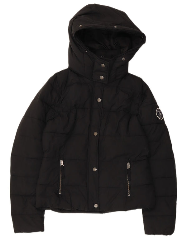 Jaqueta feminina acolchoada com capuz Abercrombie & Fitch Reino Unido 10 poliéster preto pequeno