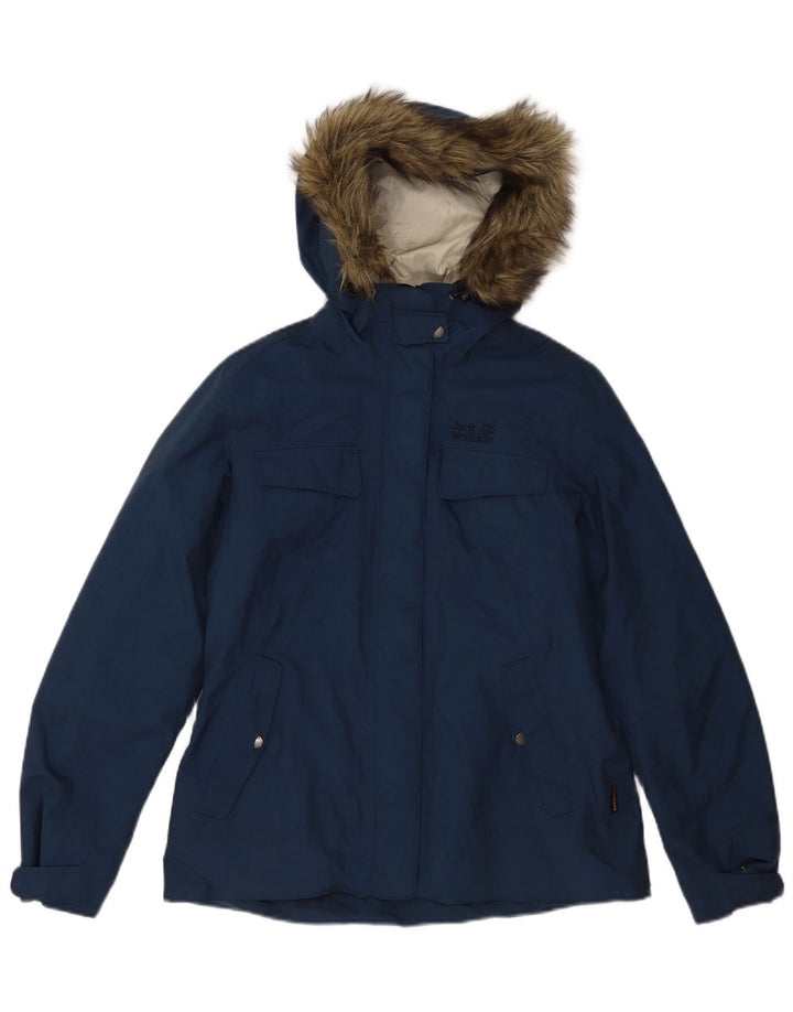 Jaqueta corta-vento feminina com capuz Jack Wills Reino Unido 12/14 azul marinho médio