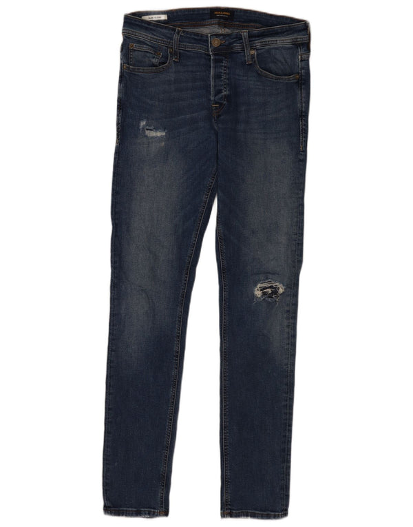 Jack & Jones Masculino GLENN Distressed Slim Jeans W31 L34 Azul Algodão
