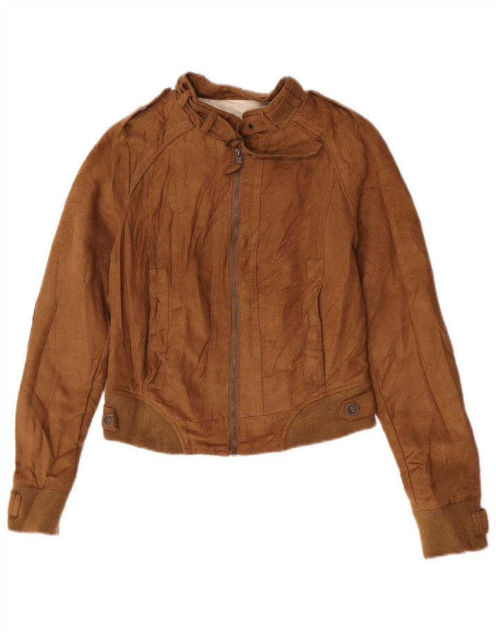 Zara Womens Crop Military Bomber Jacket UK 10 Pequeno Poliéster Bege