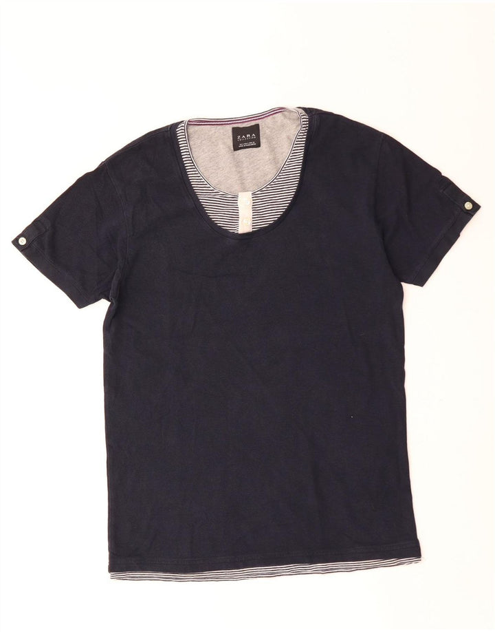 Camiseta masculina Zara Top pequeno azul marinho