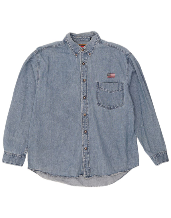Wrangler Camisa jeans masculina grande algodão azul