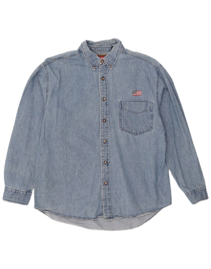 Wrangler Camisa jeans masculina grande algodão azul