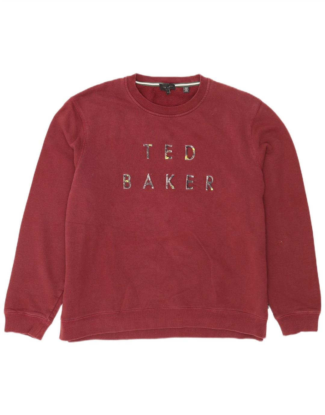 Suéter gráfico masculino Ted Baker tamanho 5 XL algodão borgonha
