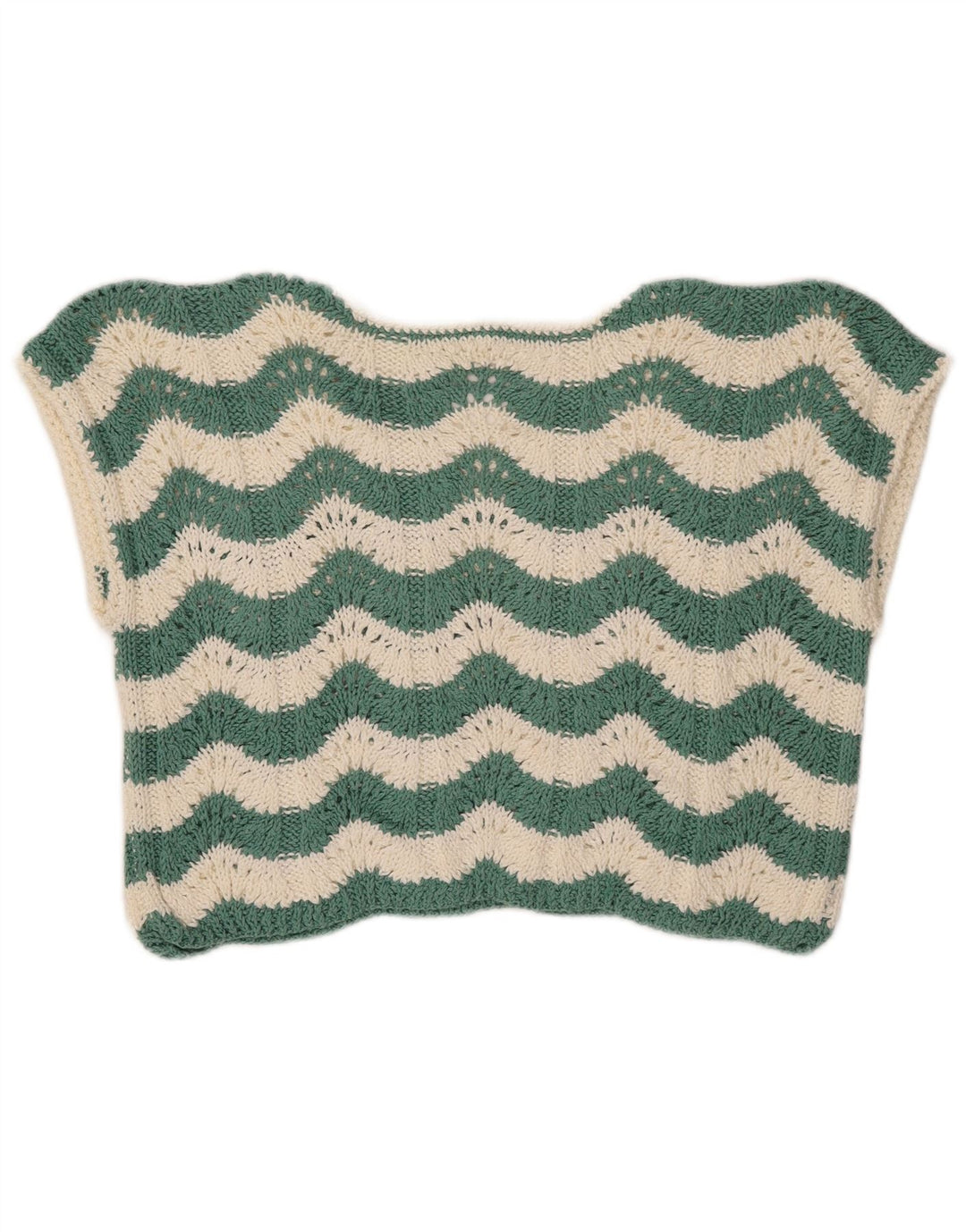Regata feminina VINTAGE Crochet Crochet UK 14 Médio Verde Chevron