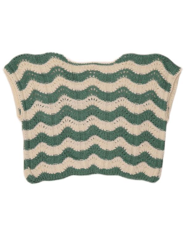 Regata feminina VINTAGE Crochet Crochet UK 14 Médio Verde Chevron