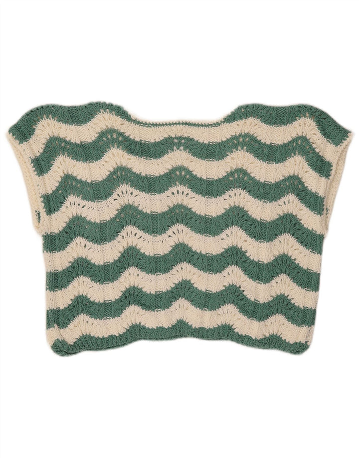 Regata feminina VINTAGE Crochet Crochet UK 14 Médio Verde Chevron