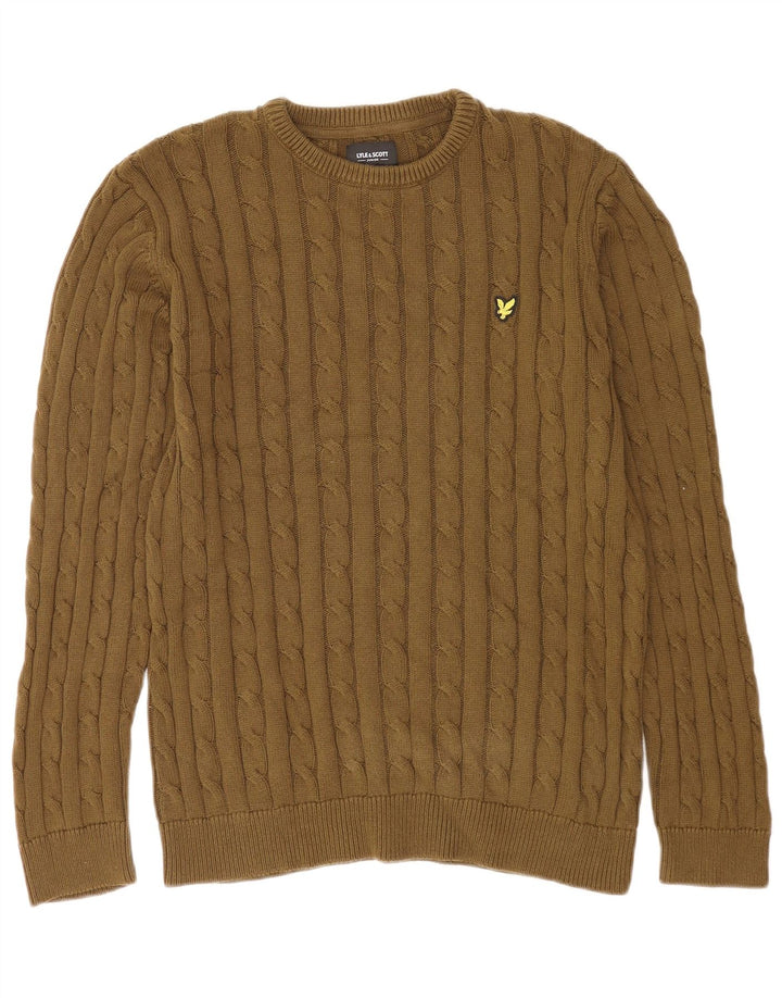 Suéter Lyle & Scott Boys com gola redonda 15-16 anos cáqui