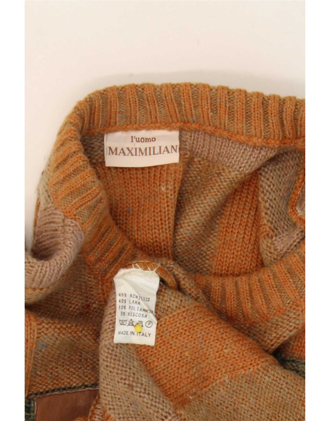 Suéter masculino Maximilian com gola redonda, acrílico xadrez médio marrom