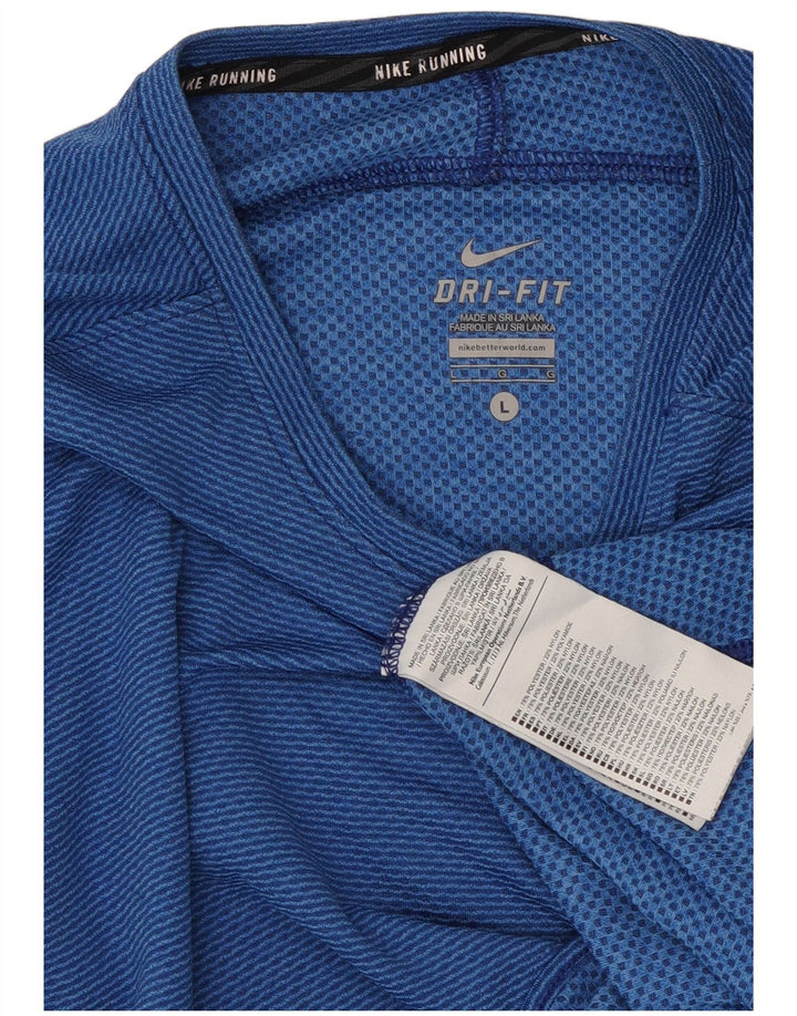 Nike Womens Dri Fit Top Manga Longa Reino Unido 14 Grande Listra Azul Poliéster