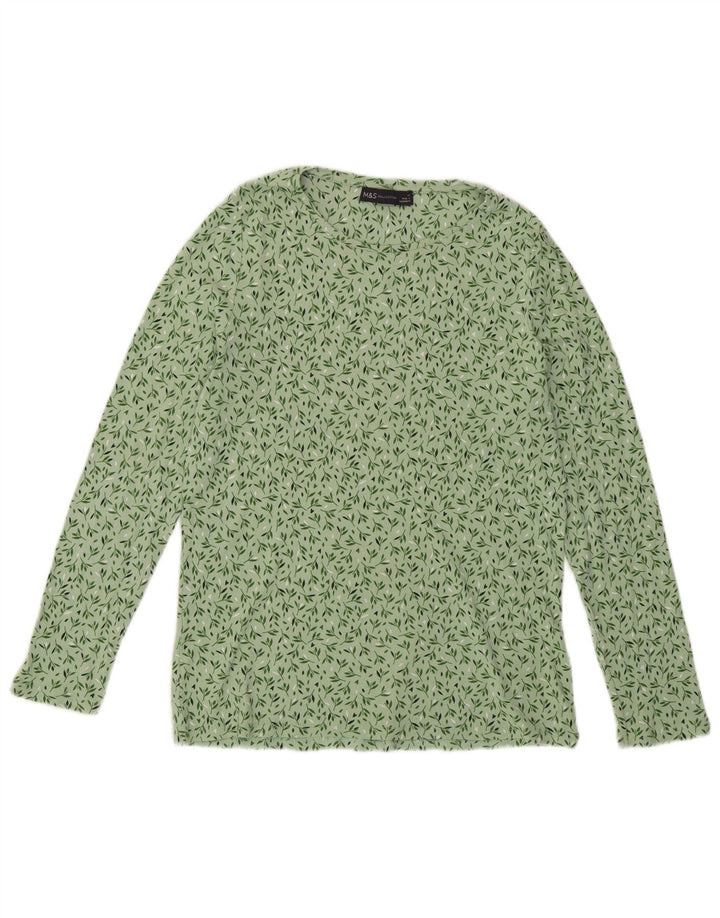 Top feminino Marks & Spencer manga comprida Reino Unido 14 algodão floral verde médio